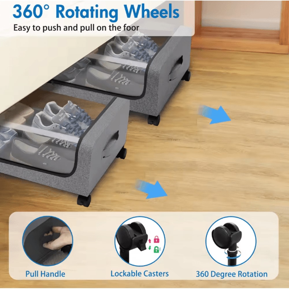 2 Pack Under Bed Storage Box With Wheels Large Capacity Rolling Storage Bin With Clear Window And H 2