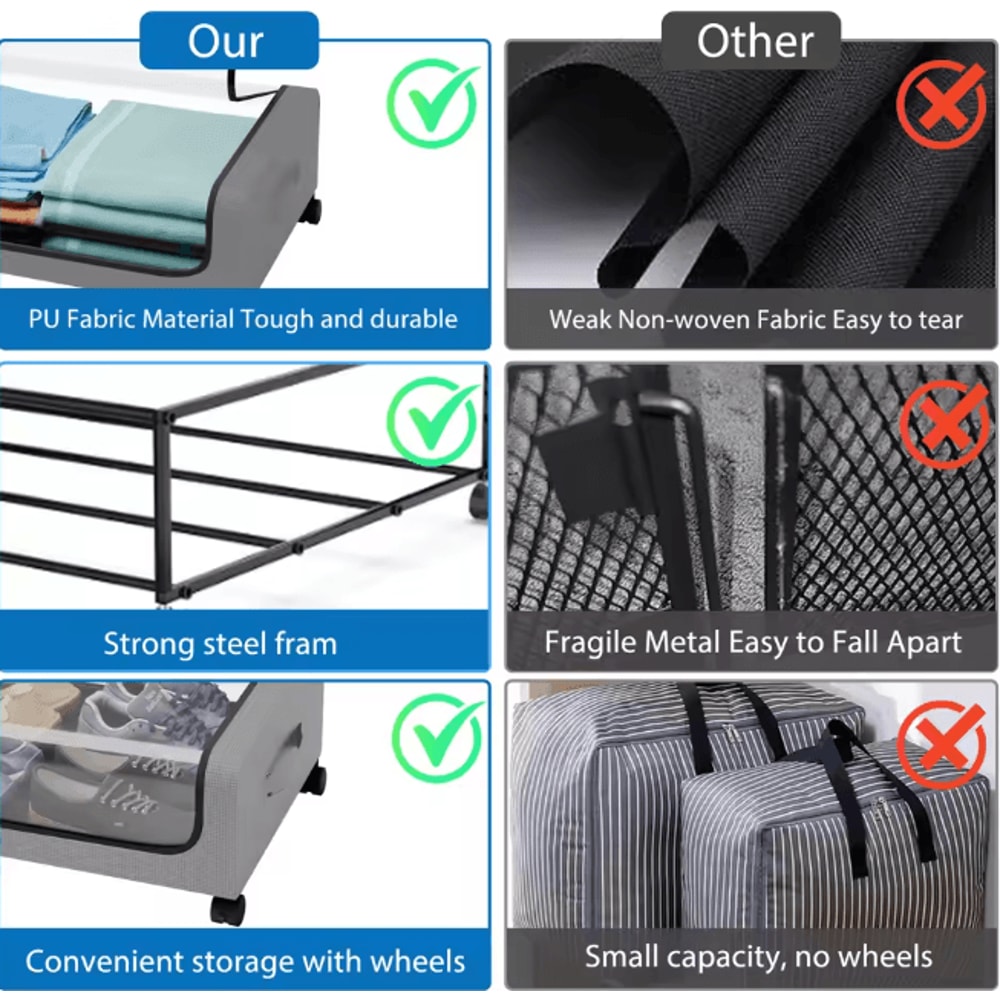 2 Pack Under Bed Storage Box With Wheels Large Capacity Rolling Storage Bin With Clear Window And H 3