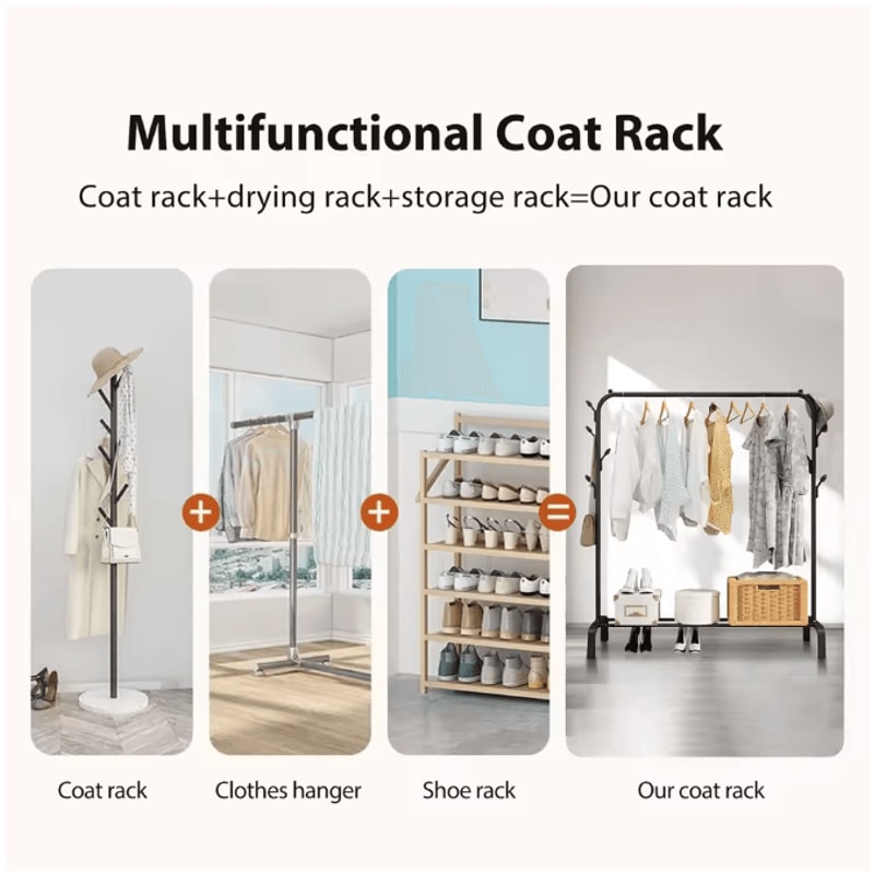 Multifunctional Clothing Rack For Hanging Clothes With Shoe Shelves Coat Garment Rack Organizer For 2