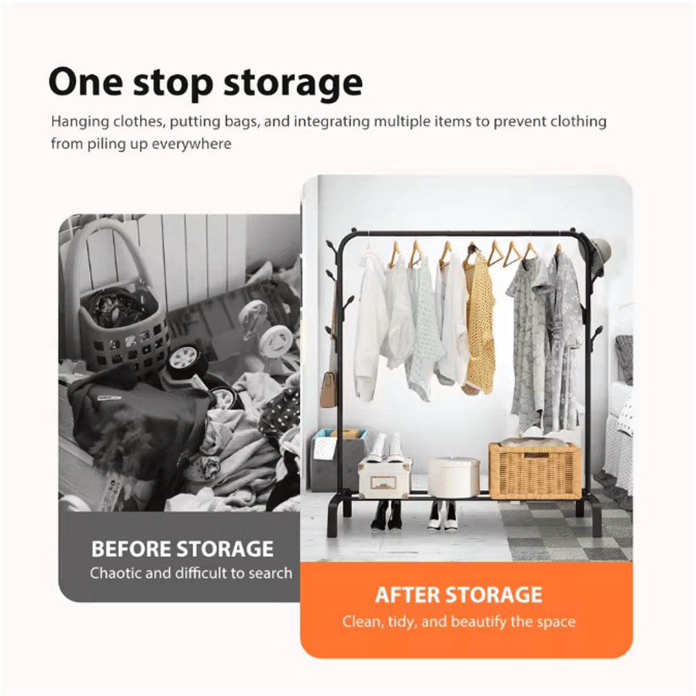 Multifunctional Clothing Rack For Hanging Clothes With Shoe Shelves Coat Garment Rack Organizer For 3