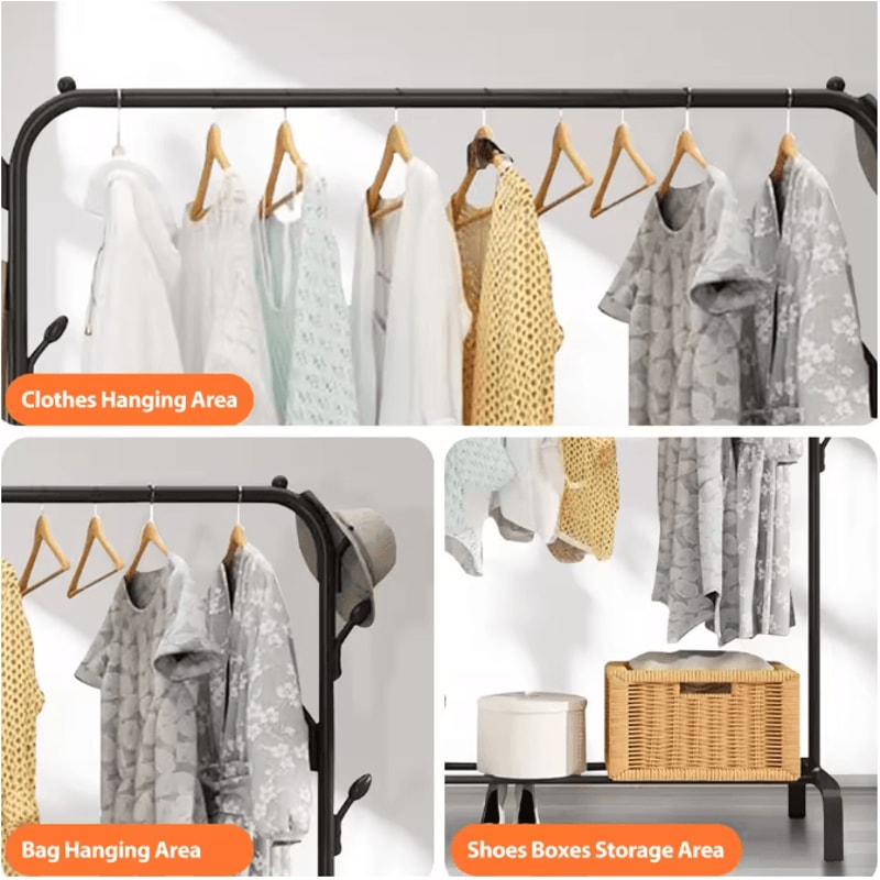 Multifunctional Clothing Rack For Hanging Clothes With Shoe Shelves Coat Garment Rack Organizer For 4