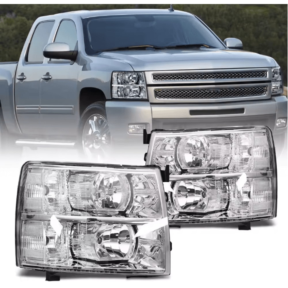 OEM Style Chrome Housing Headlights Clear Lens Replacement Pair For 20072013 Chevy Silverado Bulbs 0