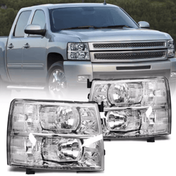oem style chrome housing headlights clear lens replacement pair for 2007-2013 chevy silverado (bulbs not included)
