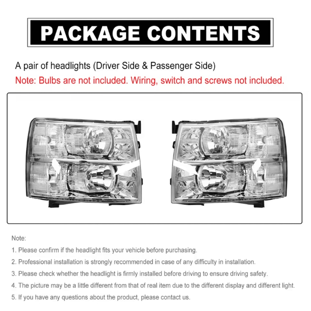 OEM Style Chrome Housing Headlights Clear Lens Replacement Pair For 20072013 Chevy Silverado Bulbs 3