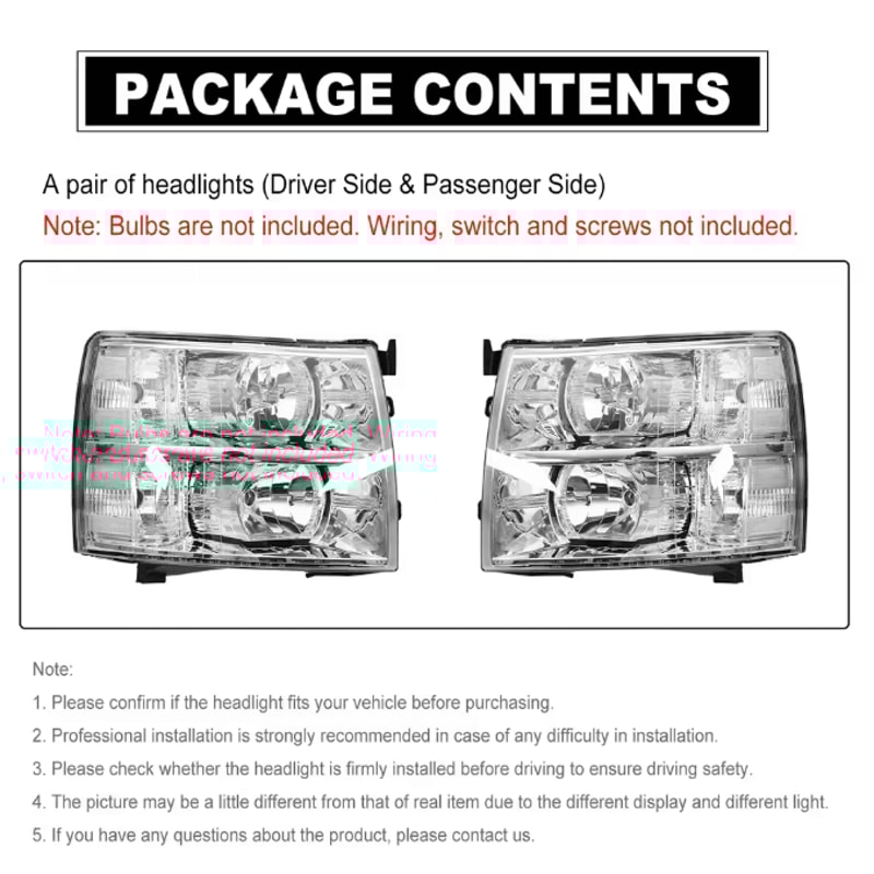 OEM Style Chrome Housing Headlights Clear Lens Replacement Pair For 20072013 Chevy Silverado Bulbs 3