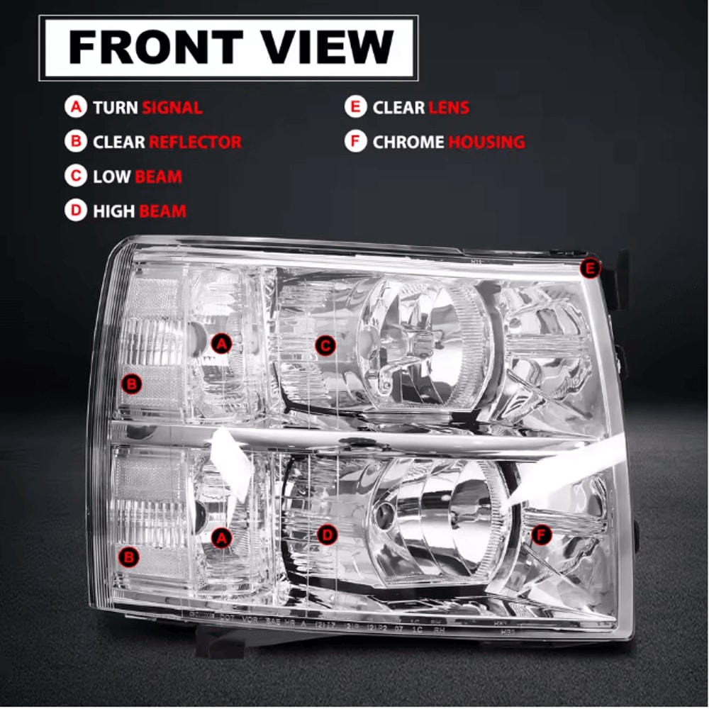 OEM Style Chrome Housing Headlights Clear Lens Replacement Pair For 20072013 Chevy Silverado Bulbs 4