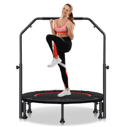 48-inch foldable fitness trampoline rebounder with adjustable handrail for indoor and outdoor workout