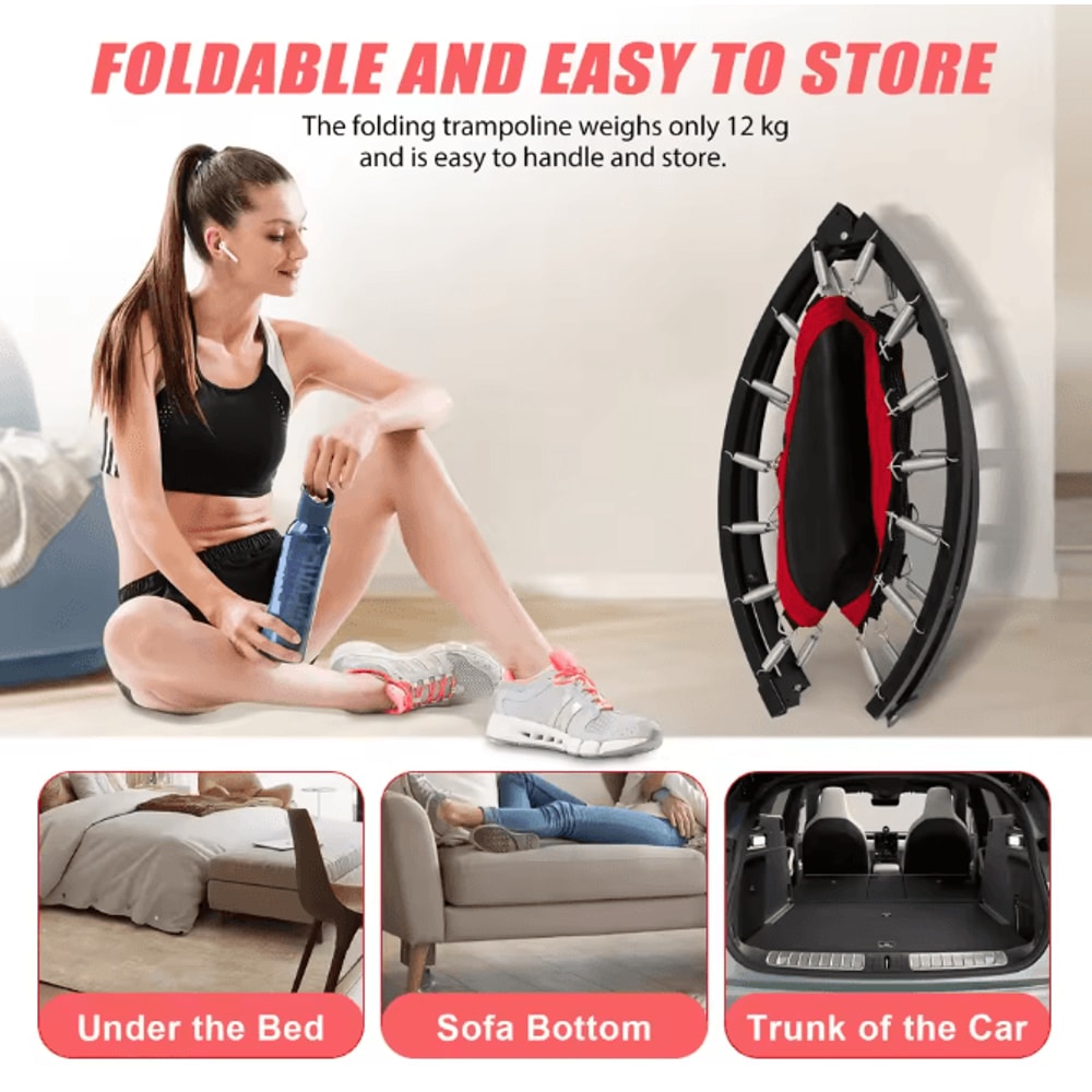 48Inch Foldable Fitness Trampoline Rebounder With Adjustable Handrail For Indoor And Outdoor Workou 1