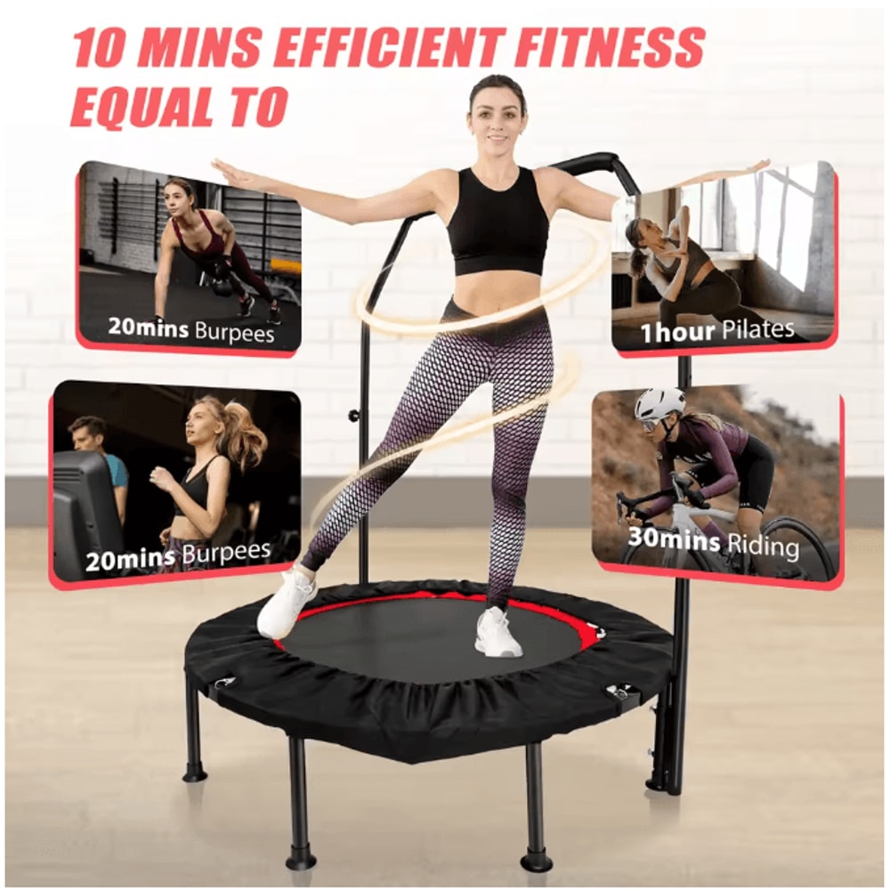 48Inch Foldable Fitness Trampoline Rebounder With Adjustable Handrail For Indoor And Outdoor Workou 3