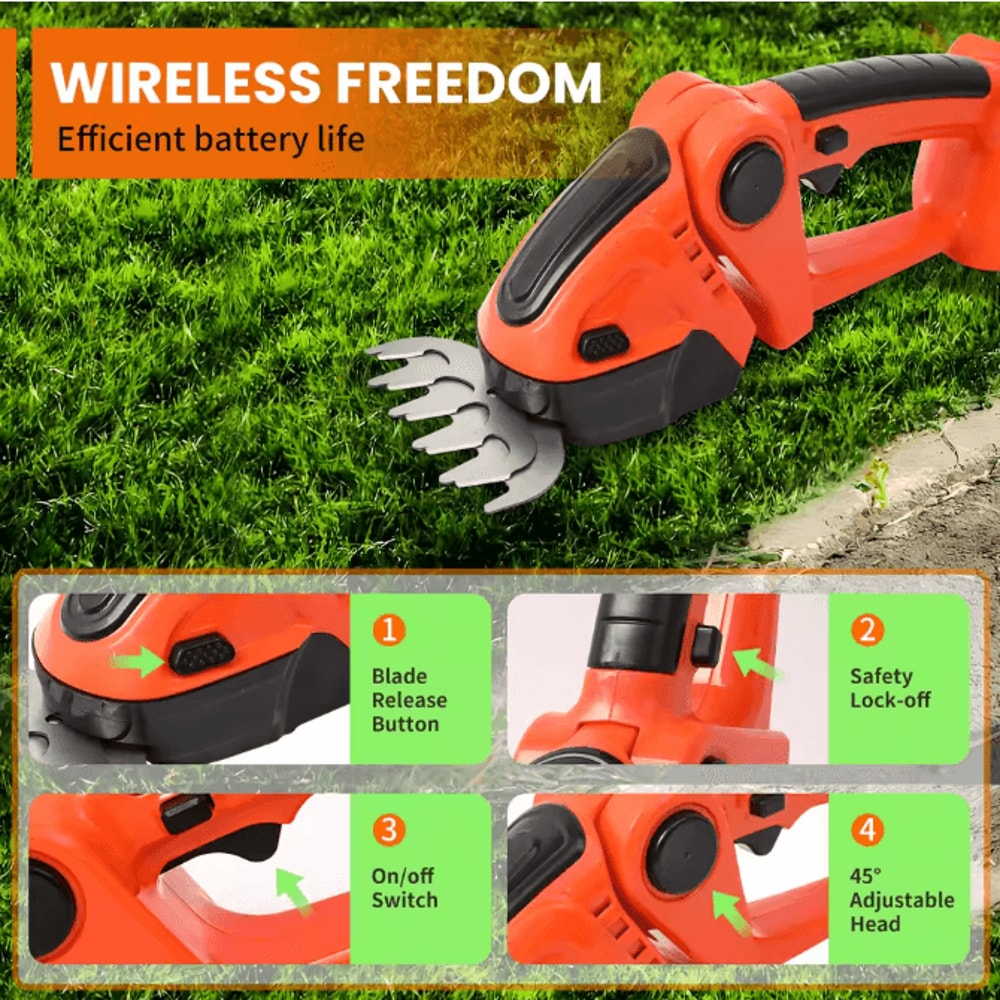 390W 24V Cordless Hedge Trimmer And Grass Cutter 2in1 With Dual Batteries And Charger 4