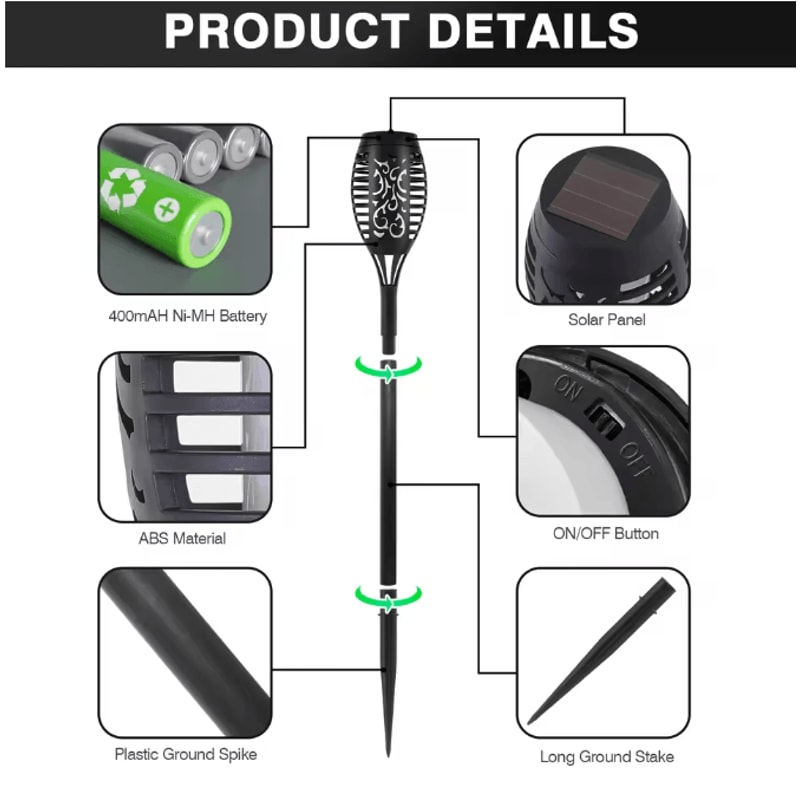 Solar Flickering Flame Outdoor Garden Light Landscape Stake Waterproof Solar Yard Decor 4