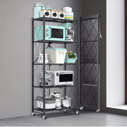 5-tier heavy duty metal shelving unit with wheels adjustable foldable storage rack for home kitchen office pantry