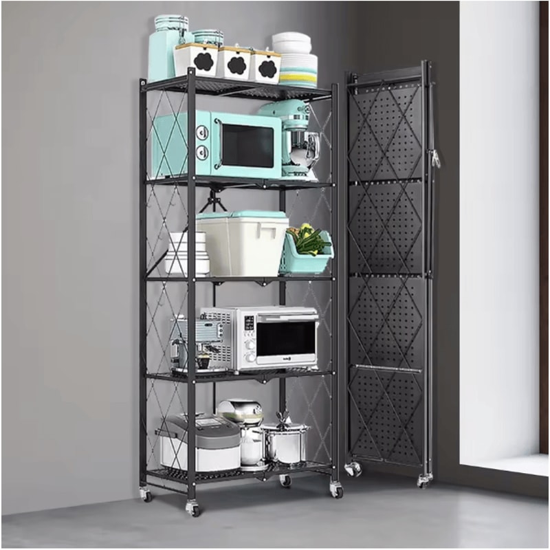 5Tier Heavy Duty Metal Shelving Unit With Wheels Adjustable Foldable Storage Rack For Home Kitchen 0