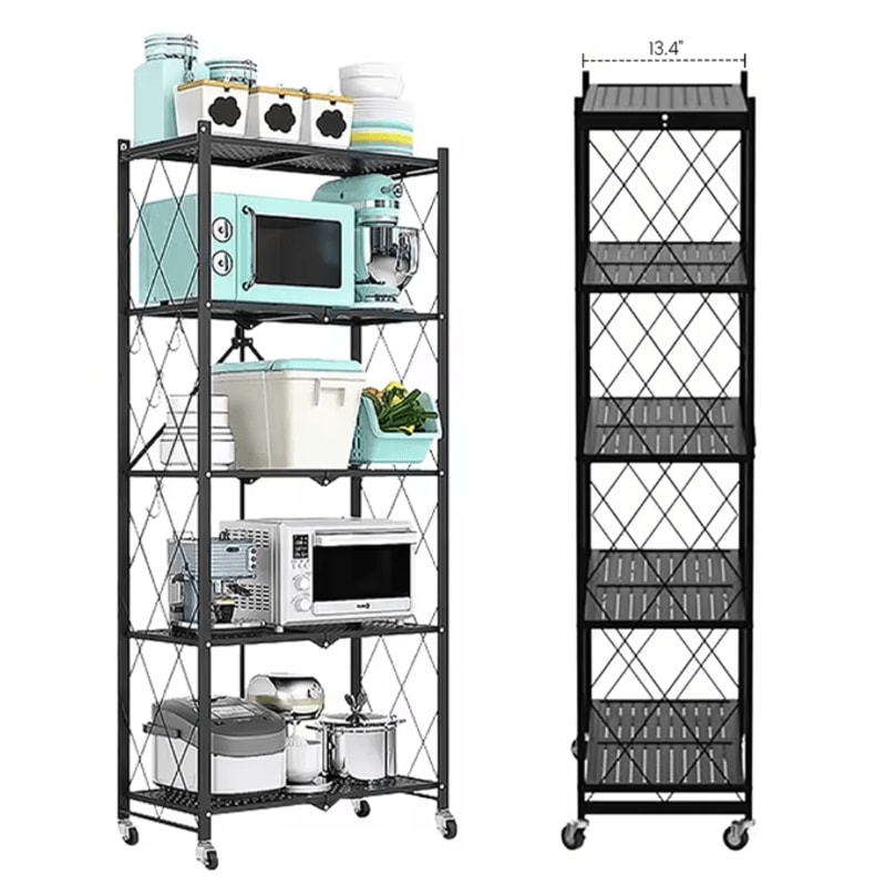 5Tier Heavy Duty Metal Shelving Unit With Wheels Adjustable Foldable Storage Rack For Home Kitchen 1