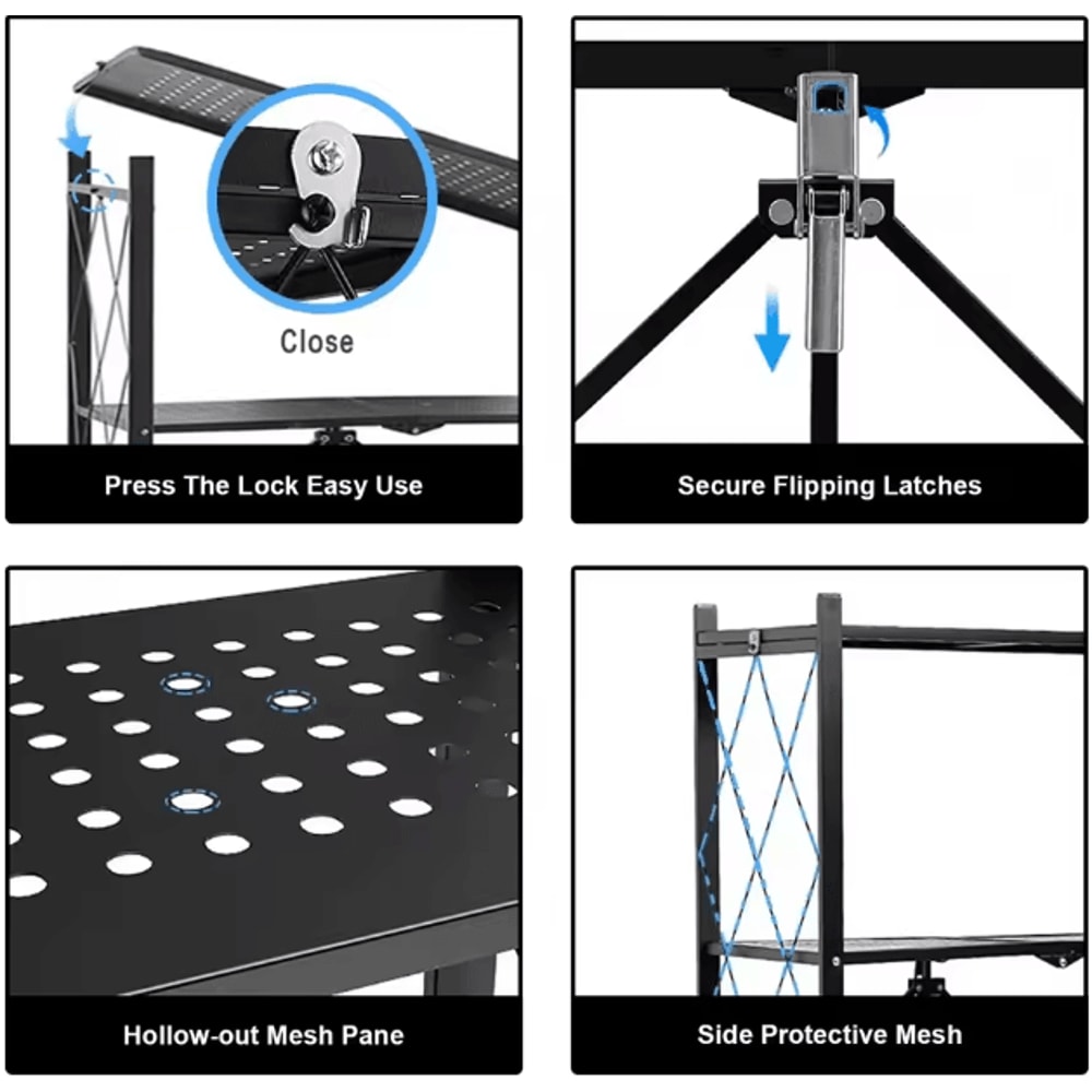 5Tier Heavy Duty Metal Shelving Unit With Wheels Adjustable Foldable Storage Rack For Home Kitchen 4