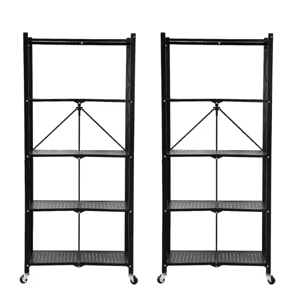 5Tier Heavy Duty Metal Shelving Unit With Wheels Adjustable Foldable Storage Rack For Home Kitchen 5