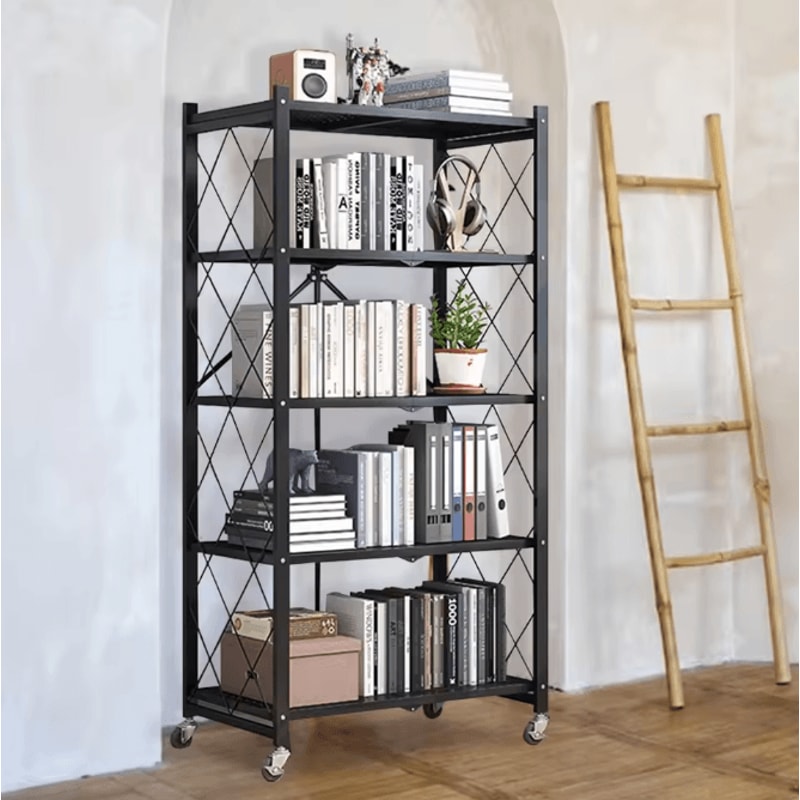 5Tier Heavy Duty Metal Shelving Unit With Wheels Adjustable Foldable Storage Rack For Home Kitchen 6