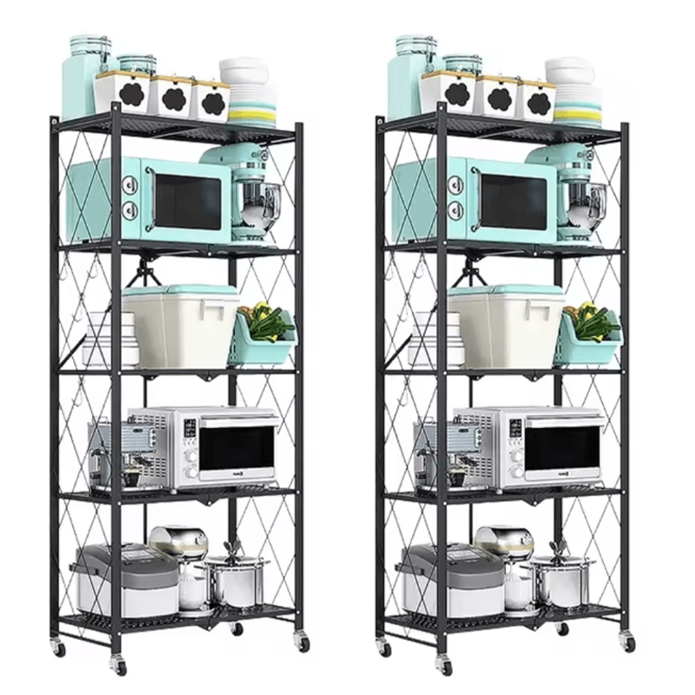 5Tier Heavy Duty Metal Shelving Unit With Wheels Adjustable Foldable Storage Rack For Home Kitchen 7