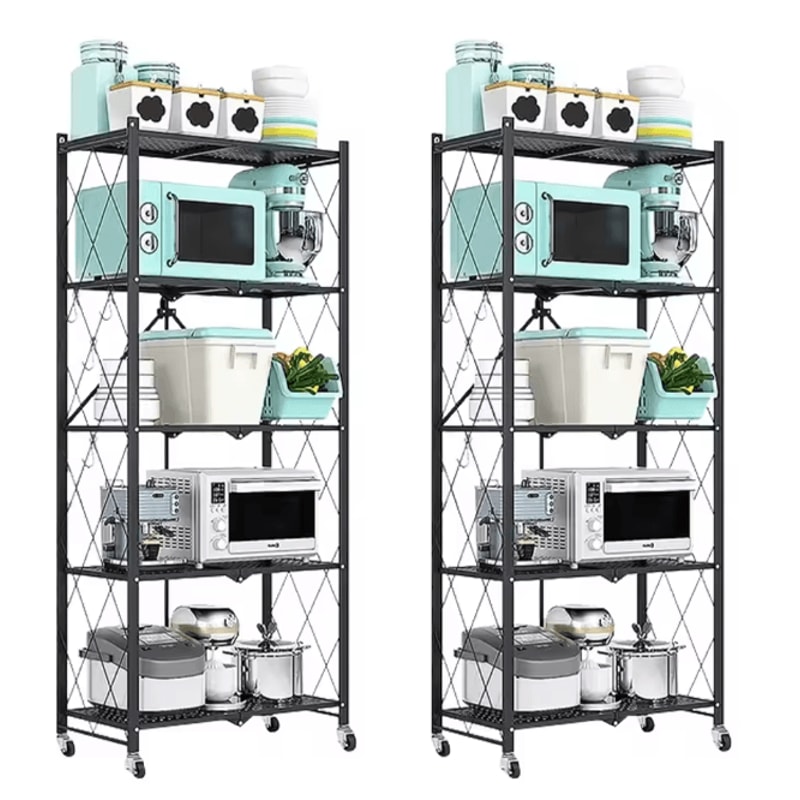 5Tier Heavy Duty Metal Shelving Unit With Wheels Adjustable Foldable Storage Rack For Home Kitchen 7