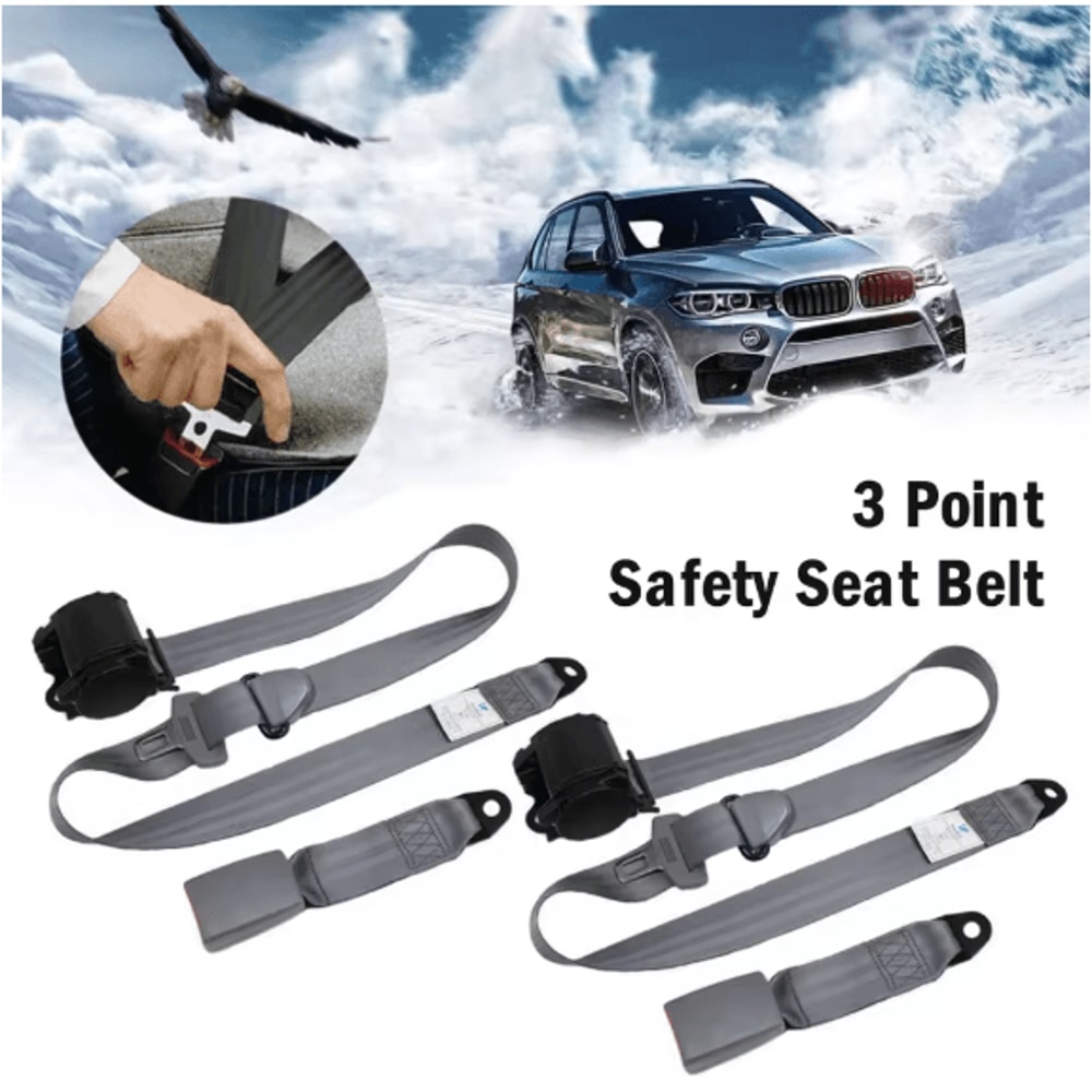 3Point Retractable Automatic Car Safety Belt Kit With Adjustable Shoulder Strap For Sedan Truck Bus 4