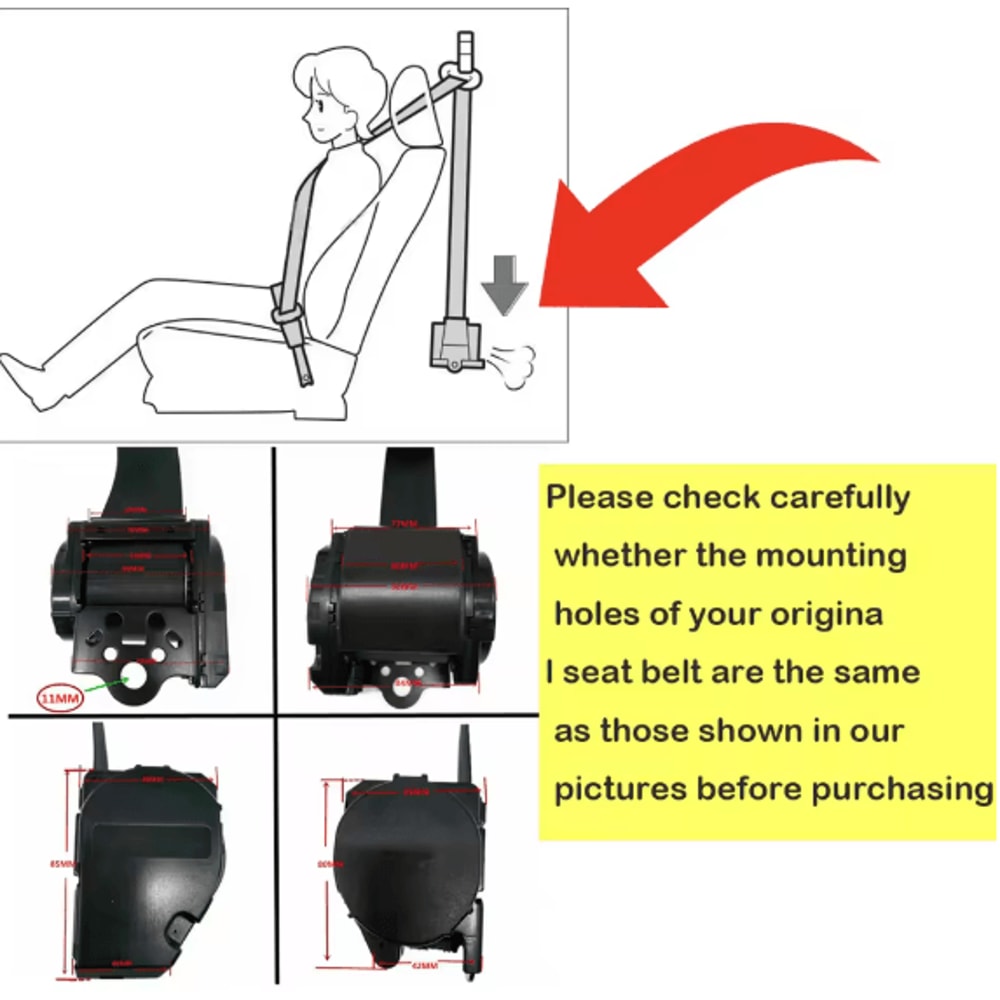 3Point Retractable Automatic Car Safety Belt Kit With Adjustable Shoulder Strap For Sedan Truck Bus 5