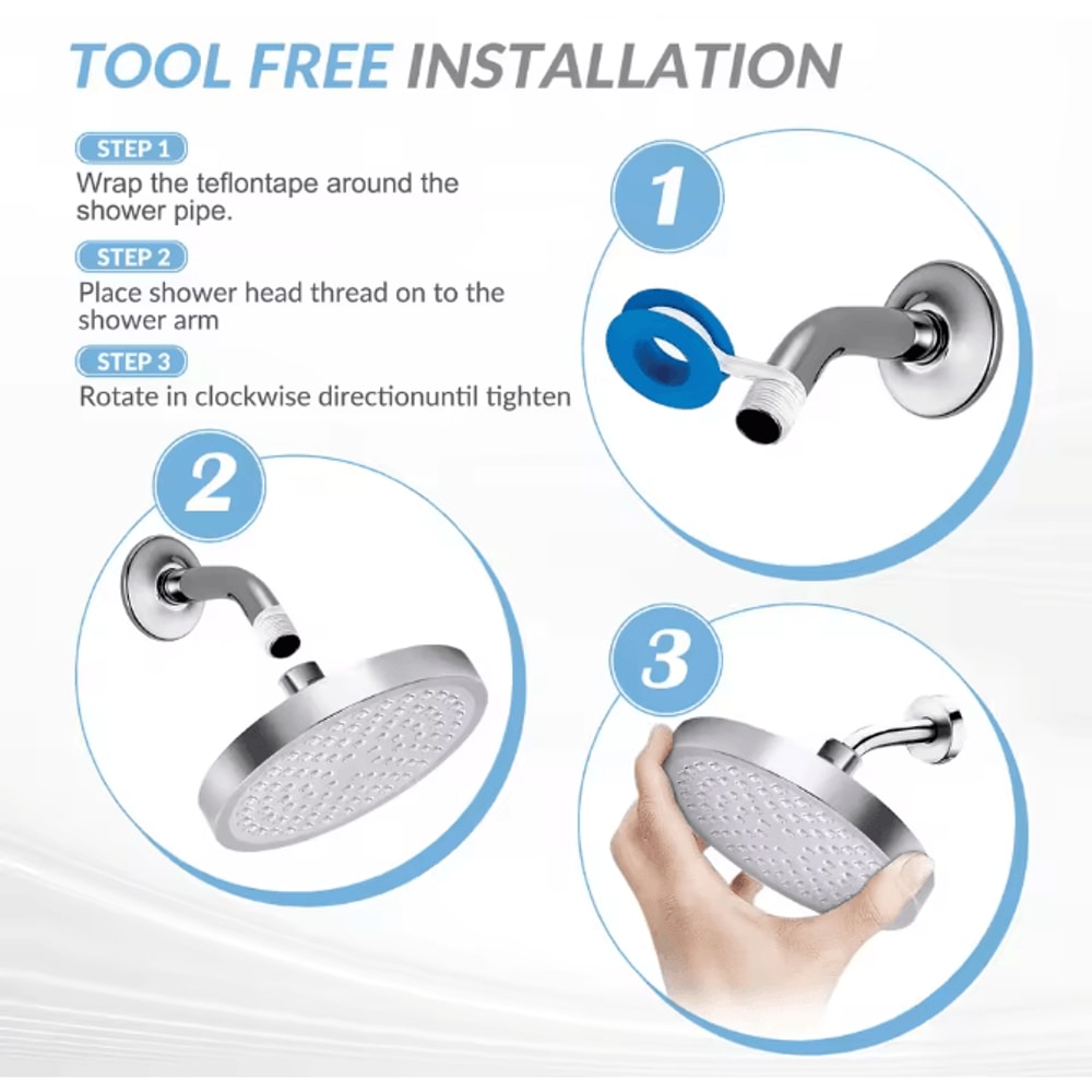 6Inch High Pressure Stainless Steel Wall Mounted Rainfall Shower Head Adjustable Replacement 4