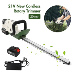 21v cordless rotary trimmer with 20-inch dual-action blade and 3.0ah battery with fast charger