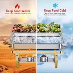 4-pack 8qt rectangular semi-gold-plated stainless steel chafing dish buffet set with warmers