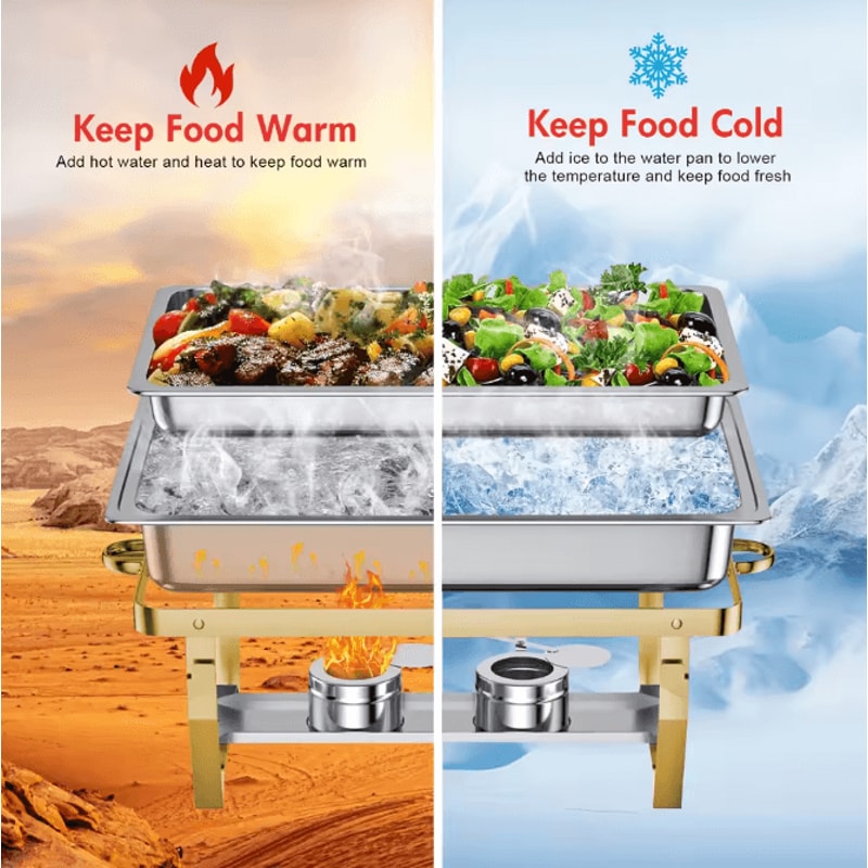 4Pack 8QT Rectangular SemiGoldPlated Stainless Steel Chafing Dish Buffet Set With Warmers 2