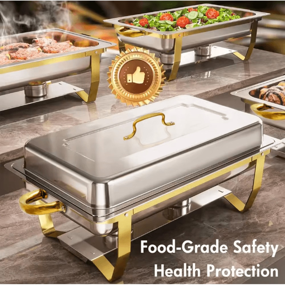 4Pack 8QT Rectangular SemiGoldPlated Stainless Steel Chafing Dish Buffet Set With Warmers 3