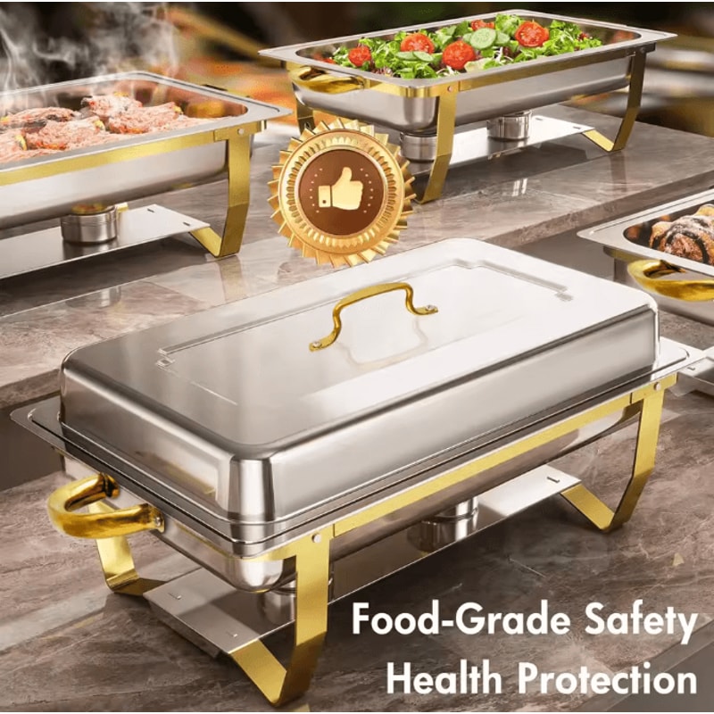 4Pack 8QT Rectangular SemiGoldPlated Stainless Steel Chafing Dish Buffet Set With Warmers 3