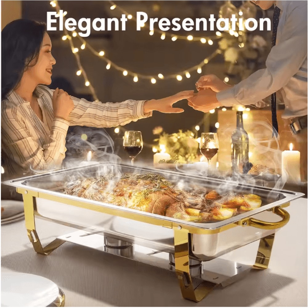 4Pack 8QT Rectangular SemiGoldPlated Stainless Steel Chafing Dish Buffet Set With Warmers 4