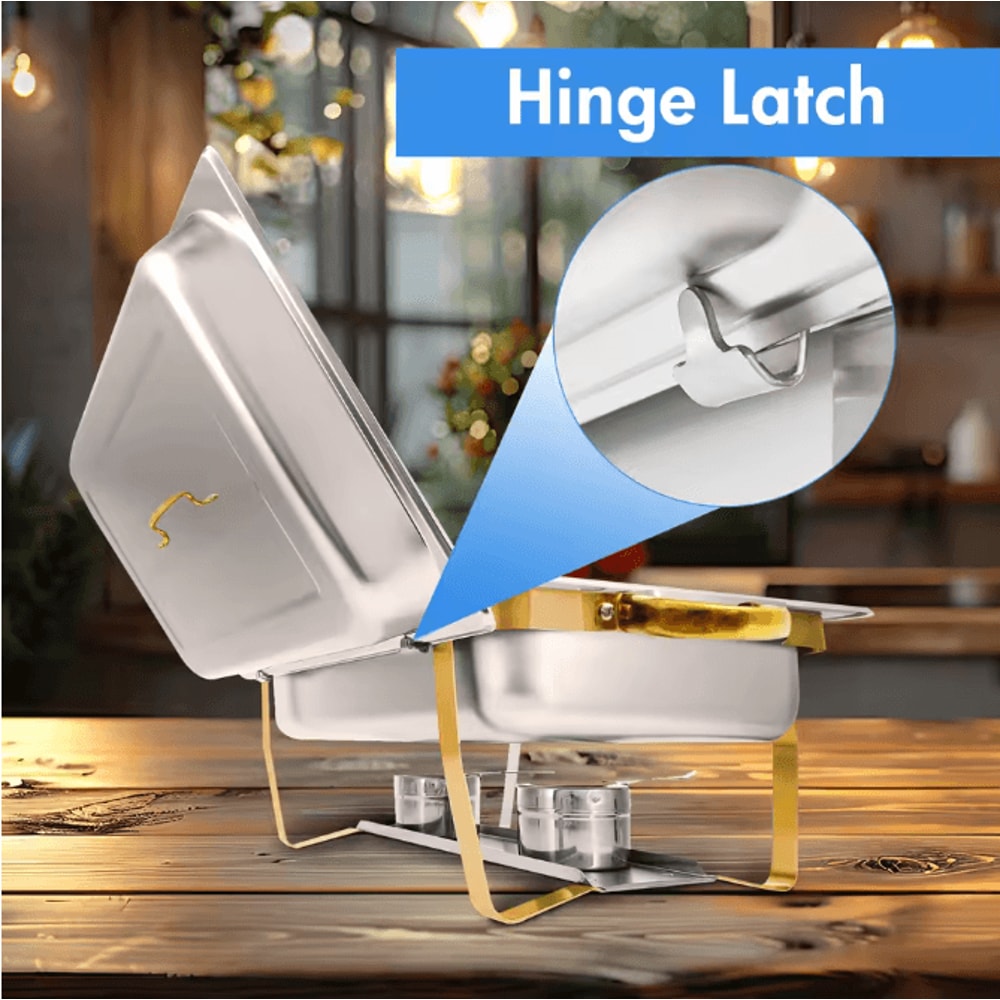 4Pack 8QT Rectangular SemiGoldPlated Stainless Steel Chafing Dish Buffet Set With Warmers 5
