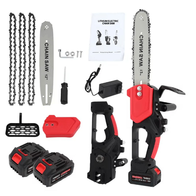 12Inch Cordless Handheld Electric Chainsaw With 21V Brushless Motor Dual 15Ah Batteries And Fast Ch 0