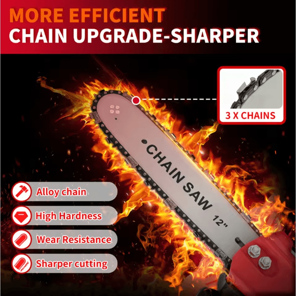 12Inch Cordless Handheld Electric Chainsaw With 21V Brushless Motor Dual 15Ah Batteries And Fast Ch 1