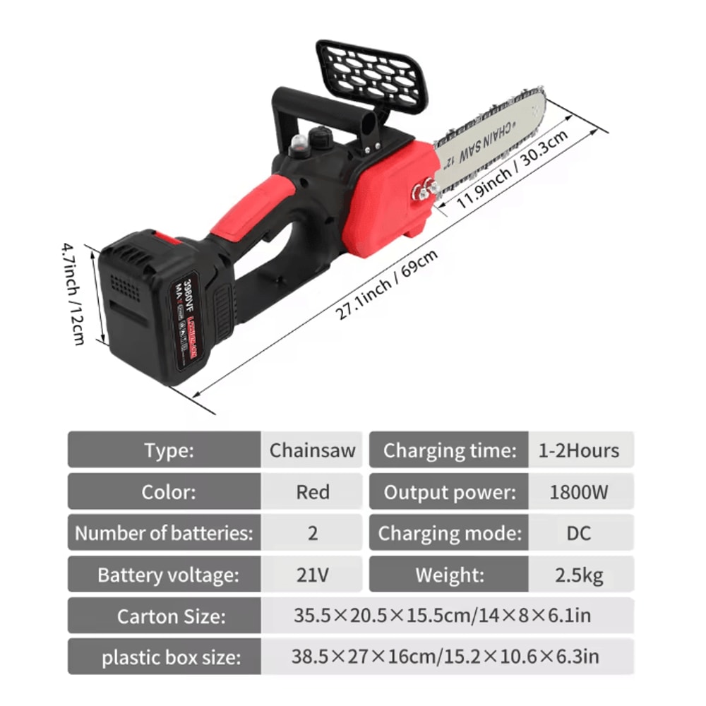 12Inch Cordless Handheld Electric Chainsaw With 21V Brushless Motor Dual 15Ah Batteries And Fast Ch 5