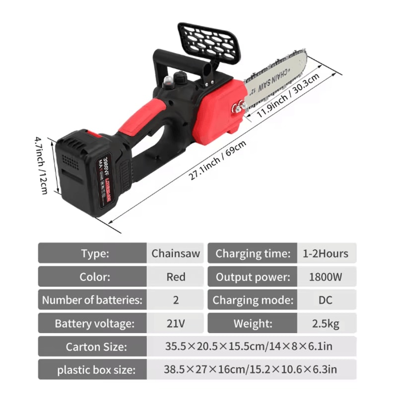 12Inch Cordless Handheld Electric Chainsaw With 21V Brushless Motor Dual 15Ah Batteries And Fast Ch 5
