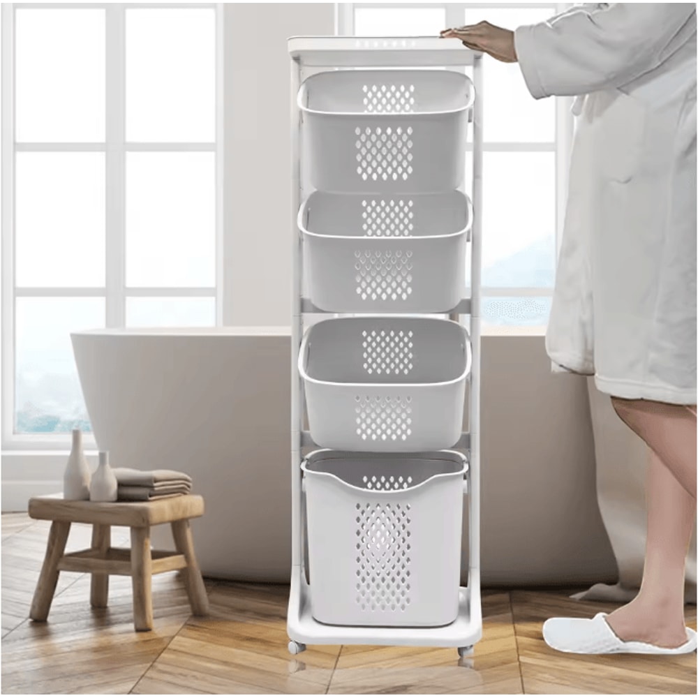 24Tier Rolling Laundry Basket Cart With Removable Storage Buckets Plastic Hamper With 4 Wheels 4