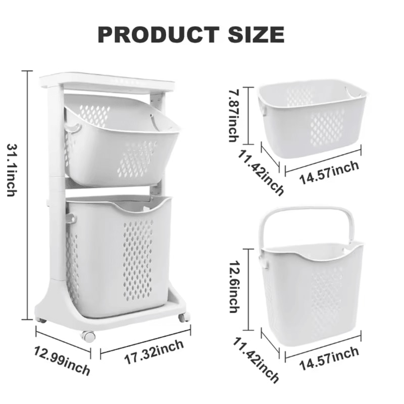 24Tier Rolling Laundry Basket Cart With Removable Storage Buckets Plastic Hamper With 4 Wheels 6