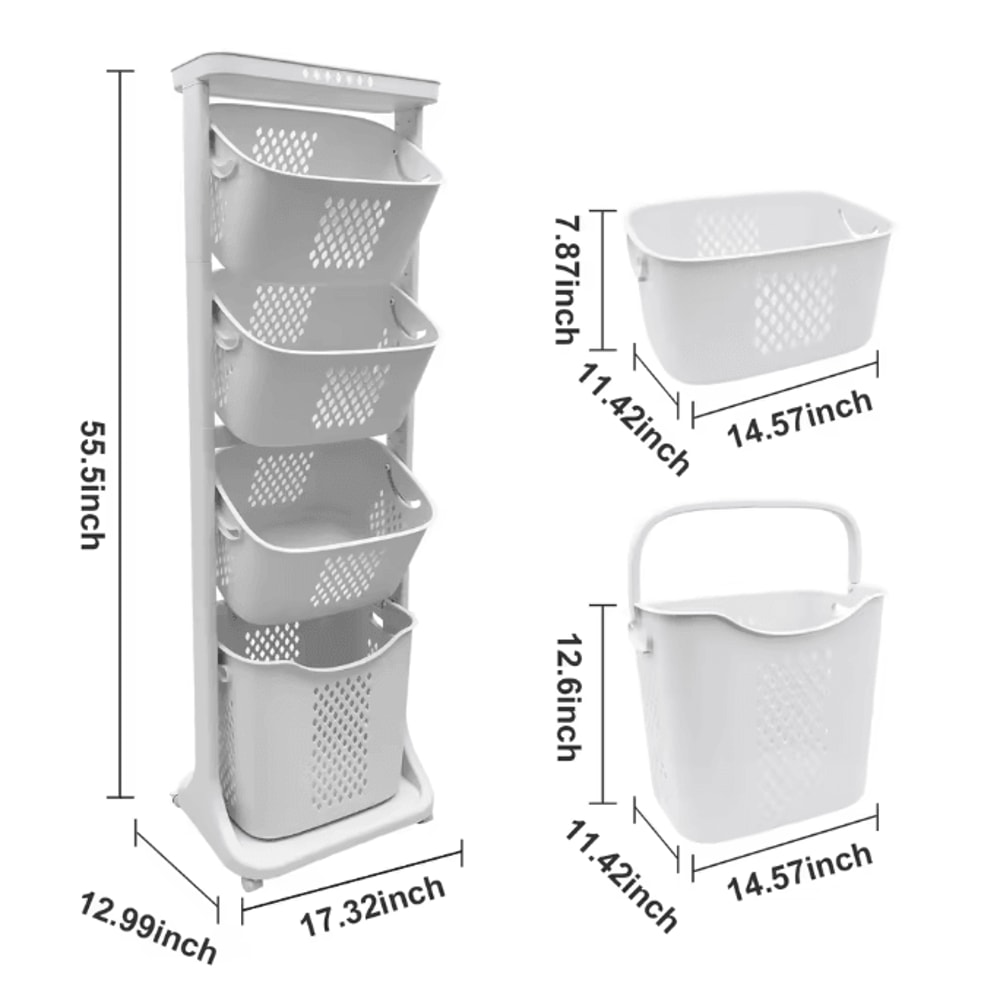 24Tier Rolling Laundry Basket Cart With Removable Storage Buckets Plastic Hamper With 4 Wheels 7
