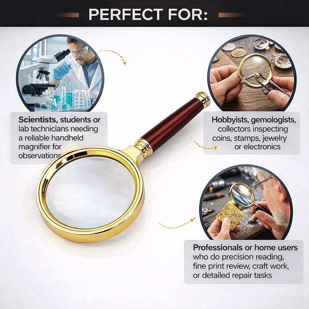 Handheld Metal 50x HighDefinition Magnifying Glass Metal Frame Magnifier For Reading Scientific Ex