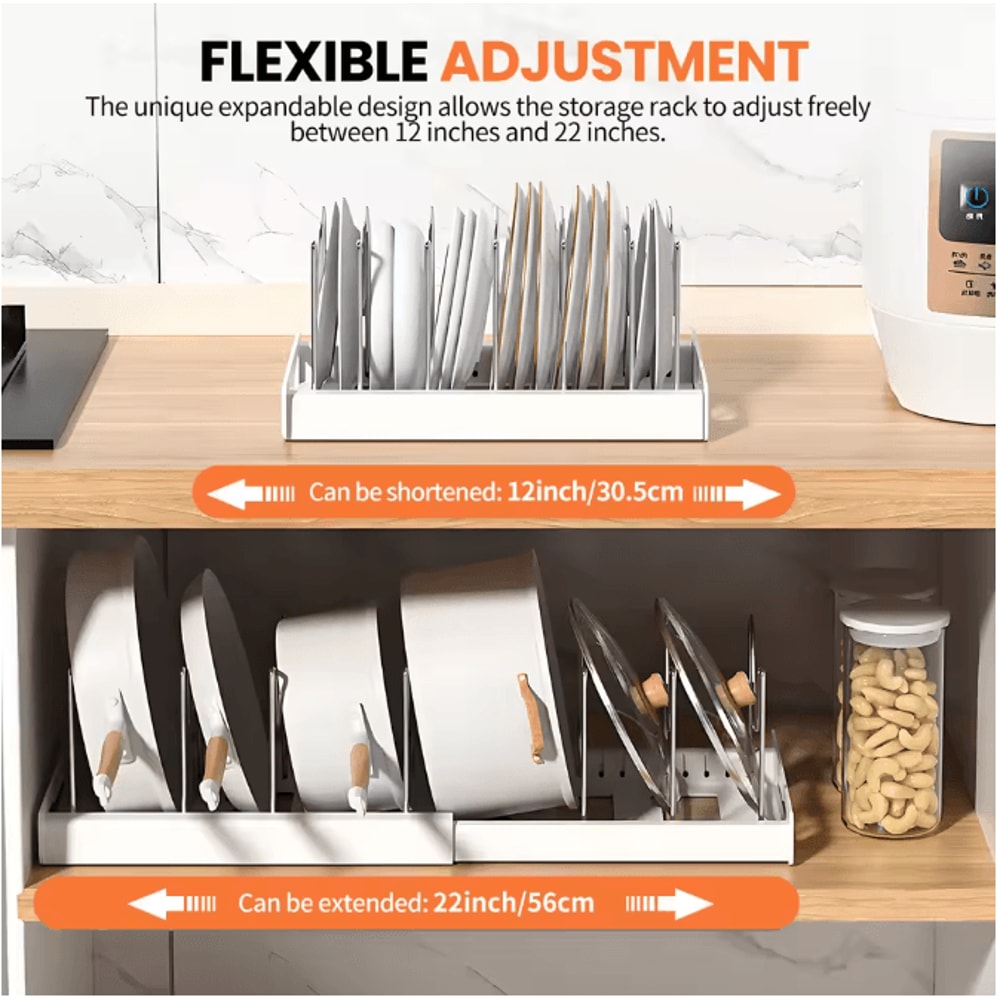 Expandable Utensil And Cookware Storage Rack With 12 Adjustable Shelves For Kitchen Cabinets 3