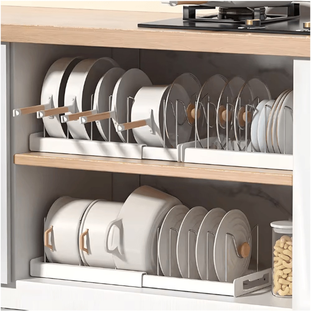 Expandable Utensil And Cookware Storage Rack With 12 Adjustable Shelves For Kitchen Cabinets 5