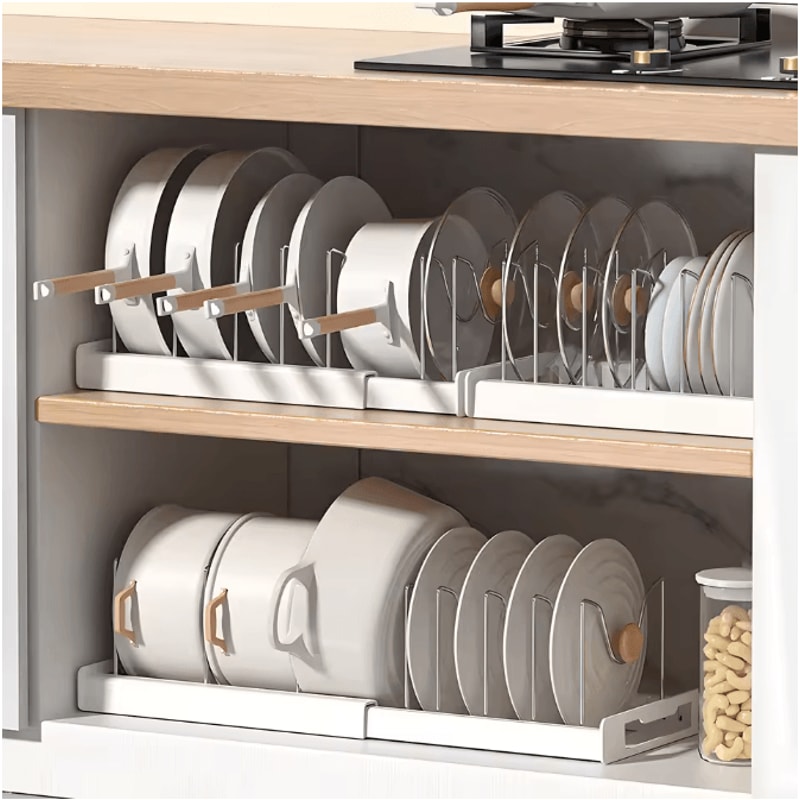 Expandable Utensil And Cookware Storage Rack With 12 Adjustable Shelves For Kitchen Cabinets 5