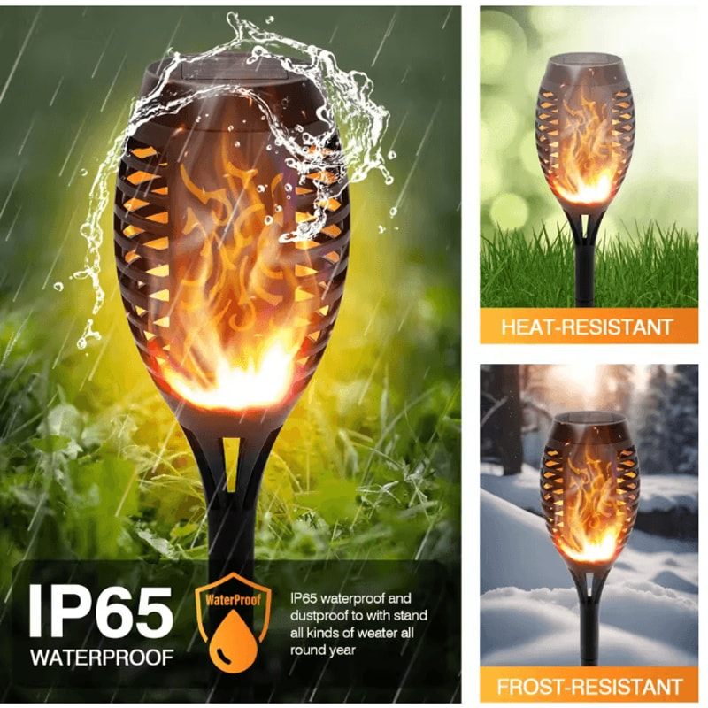 6Pack Solar Outdoor Flickering Flame LED Lights Waterproof Solar Torch Lights For Garden Yard Patio 0