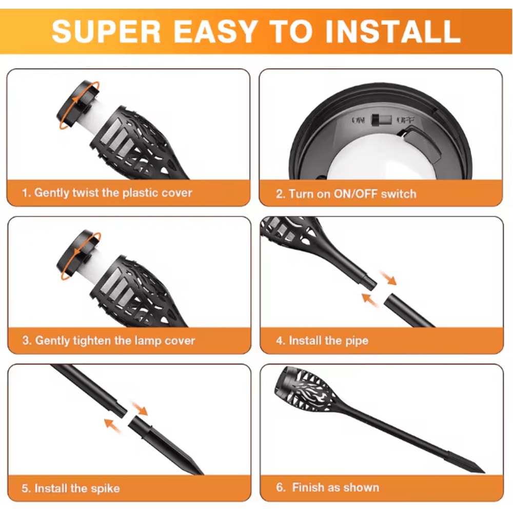 6Pack Solar Outdoor Flickering Flame LED Lights Waterproof Solar Torch Lights For Garden Yard Patio 2