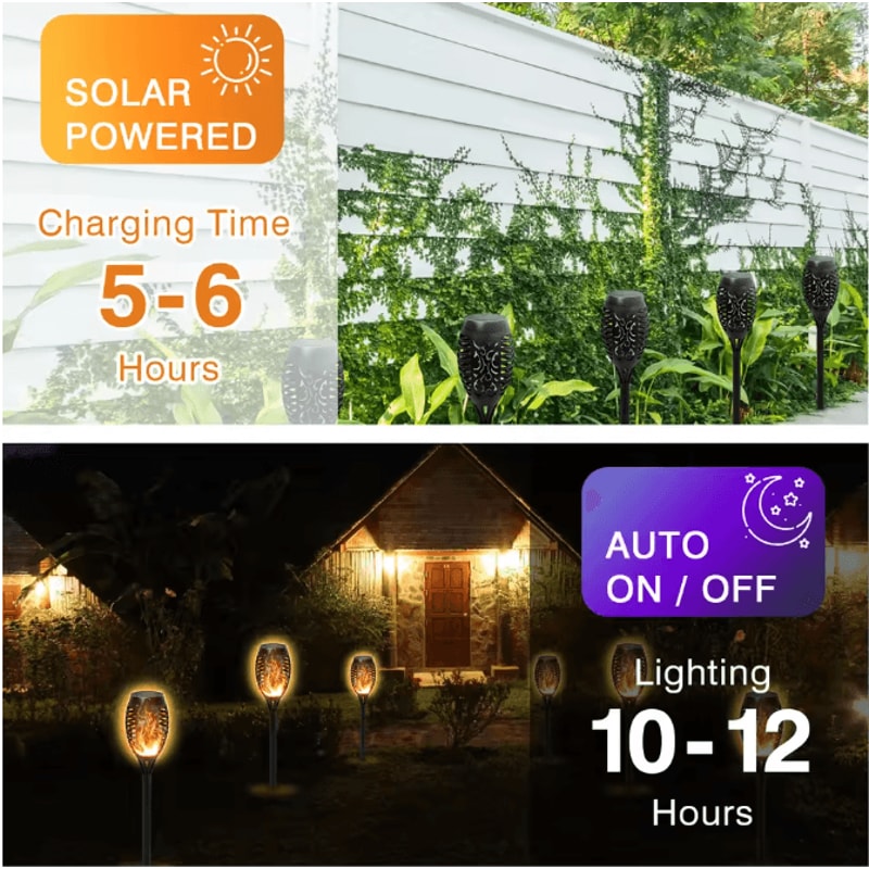 6Pack Solar Outdoor Flickering Flame LED Lights Waterproof Solar Torch Lights For Garden Yard Patio 4