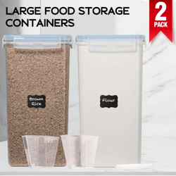 2-pack 8.5 l airtight food storage containers with lids and labels for kitchen pantry organization