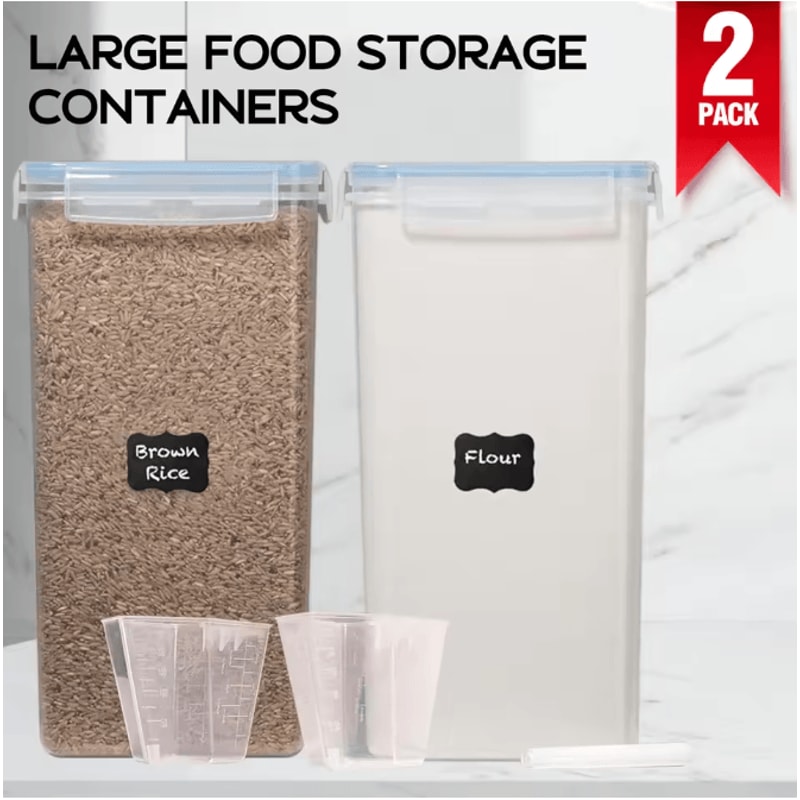 2Pack 85 L Airtight Food Storage Containers With Lids And Labels For Kitchen Pantry Organization 1
