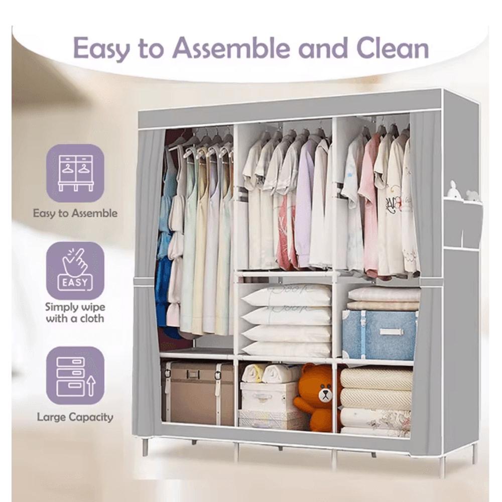Large Capacity Portable Wardrobe Closet Storage Organizer With Dustproof Non Woven Fabric Cover And 0